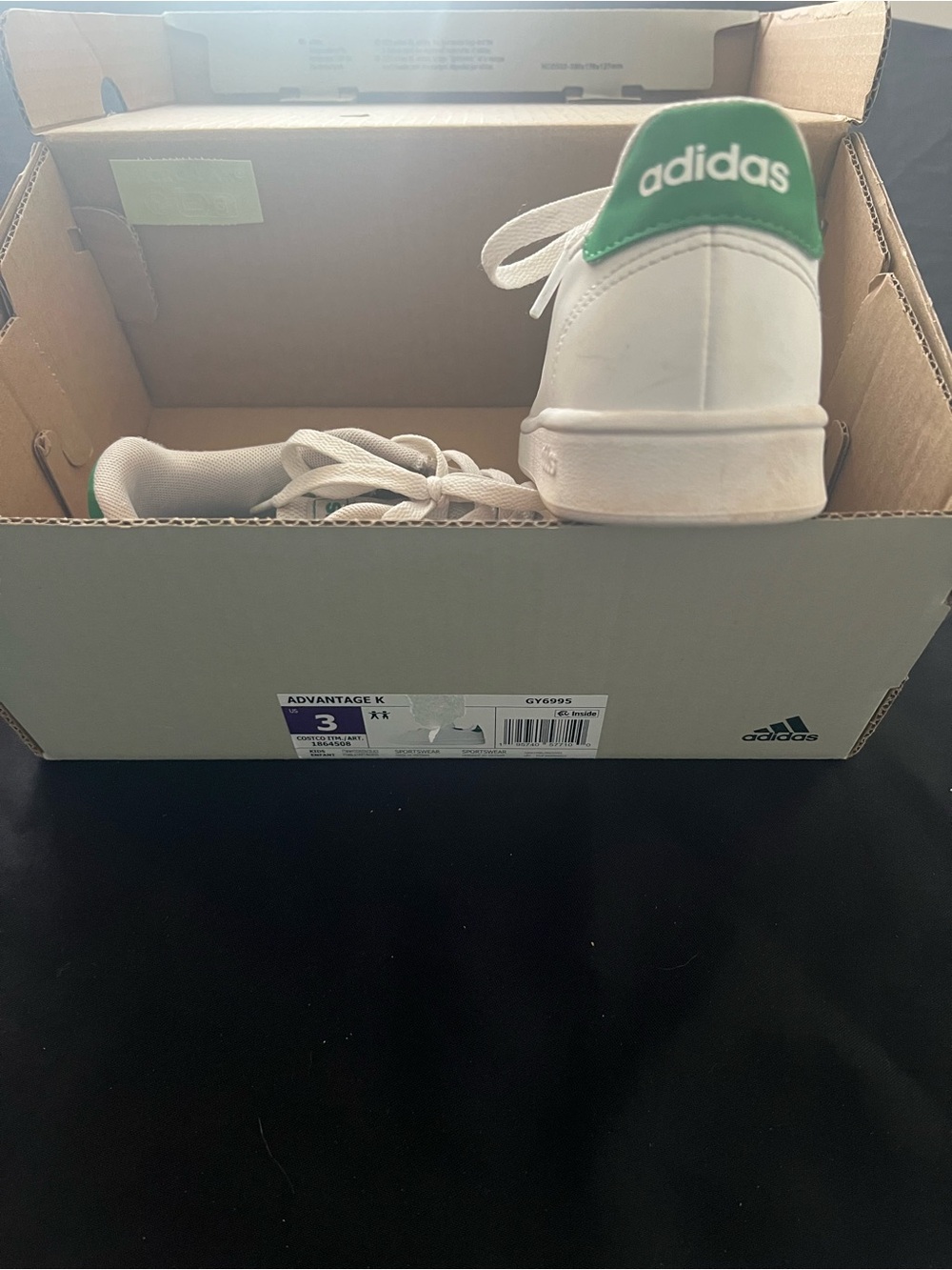 Kids Adidas Advantage K White Green Sneakers Size 3 GY6995 With Box